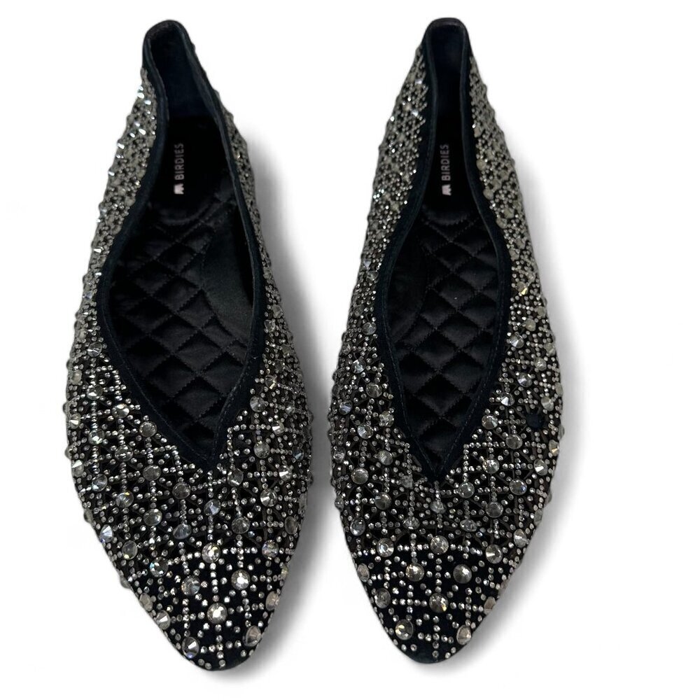 Birdies Women's Goldfinch Pointed Toe Suede Ballet Flat in Pewter Crystal 8.5 - Picture 2 of 16